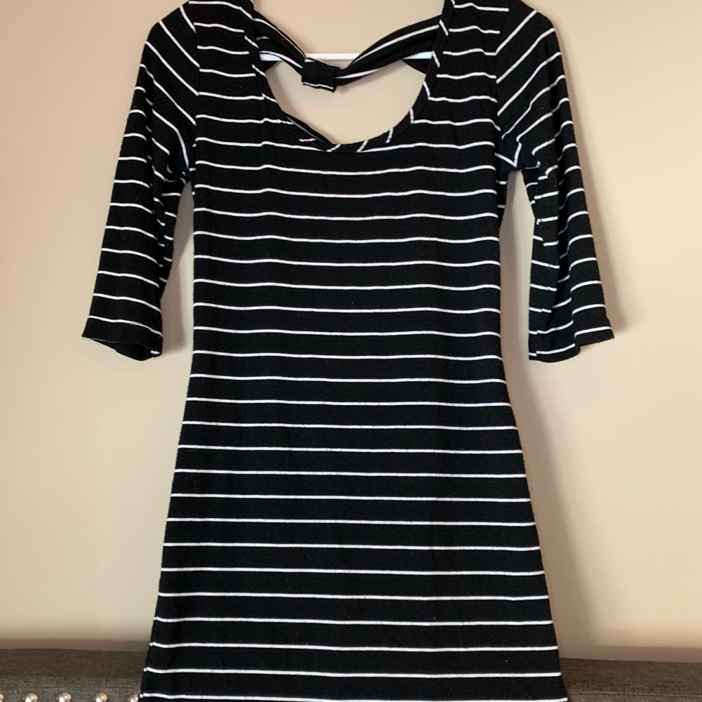 Black and white striped mini dress